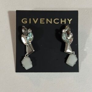 Givenchy Women`s Dangle Earrings Silver Tone Blue and Gray Crystals NWT